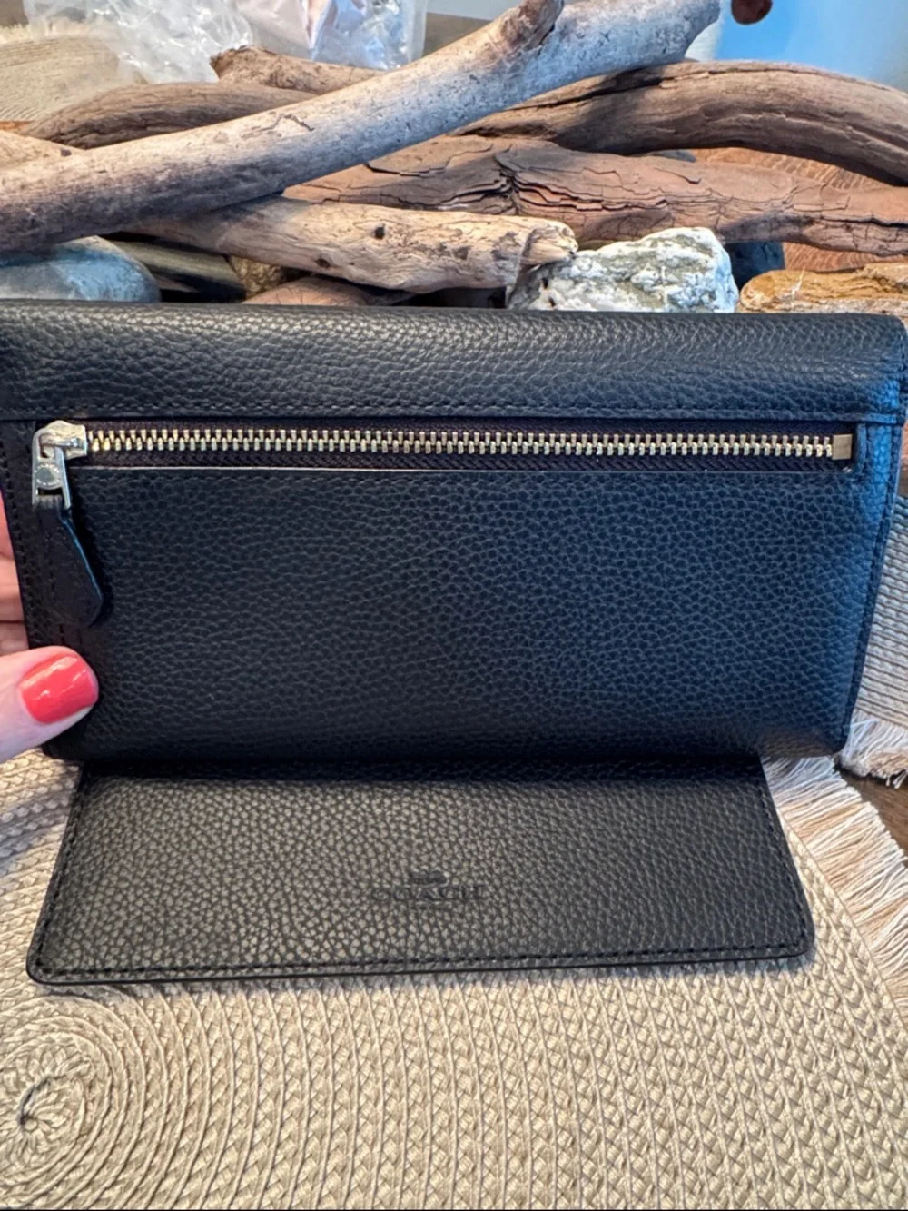 Coach Black Pebbled Leather Wallet & Checkbook Duo with Gold Logo - Picture 4 of 8